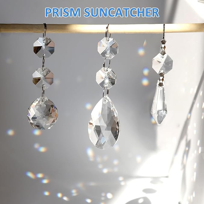 44 Pack Chandelier Crystal Prism Replacement, 38mm Hanging Clear Crystal Glass Bead Prisms 20mm Chandelier Crystals Modern for Foyer Wedding Lamp Windows Christmas Tree Decoration