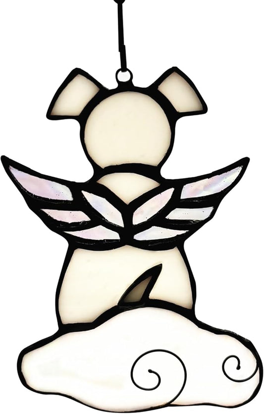 Stained Glass Angel Wings Dog Memorial Gifts for Loss of Dog Sympathy Gift Suncatcher, Rainbow Bridge Pet Passing Away Remembrance in Memory, Dog Bereavement Gifts for Loss of Pet,White
