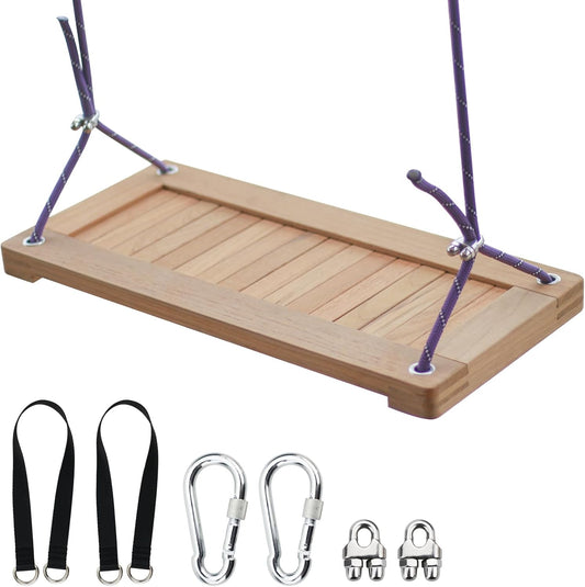 Teak Wooden Swing, Outdoor Wood Tree Swing Seat for Kids or Adults for Backyard Columpio, Height Adjustable (19.8x9inch)