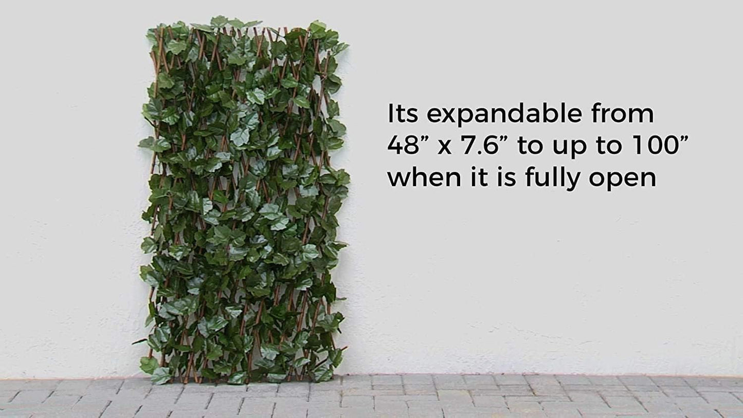 Verseo Artificial Ivy Privacy Fencing System, Faux Ivy Vine & Willow Branch Lattice, Adjustable Ivy Wall Privacy Screen, Expandable Horizontal or Vertical up to 96" (Set of 2, for 192" of Coverage)