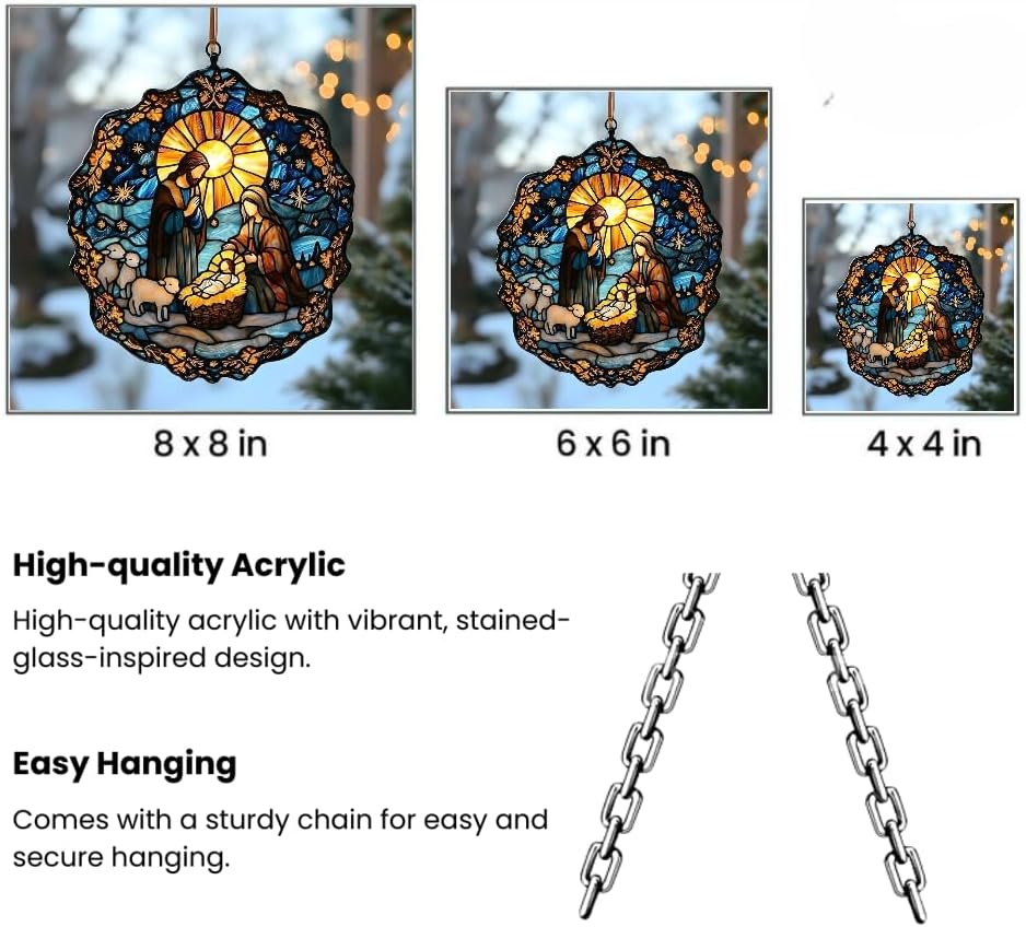 Nativity Catholic Acrylic Suncatcher Ornament Religious Window Hanging Christian Inspirational Home Decor