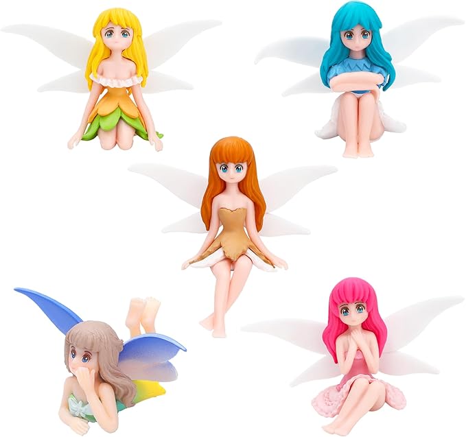 ONEST 5 Pieces Miniature Fairy Garden Accessories Small Fairy Figurines Hand Painted Fairy Figures Girl Fly Wing Figurines for Car Decor Fairy Garden Flower Pot Birthday Cake Topper