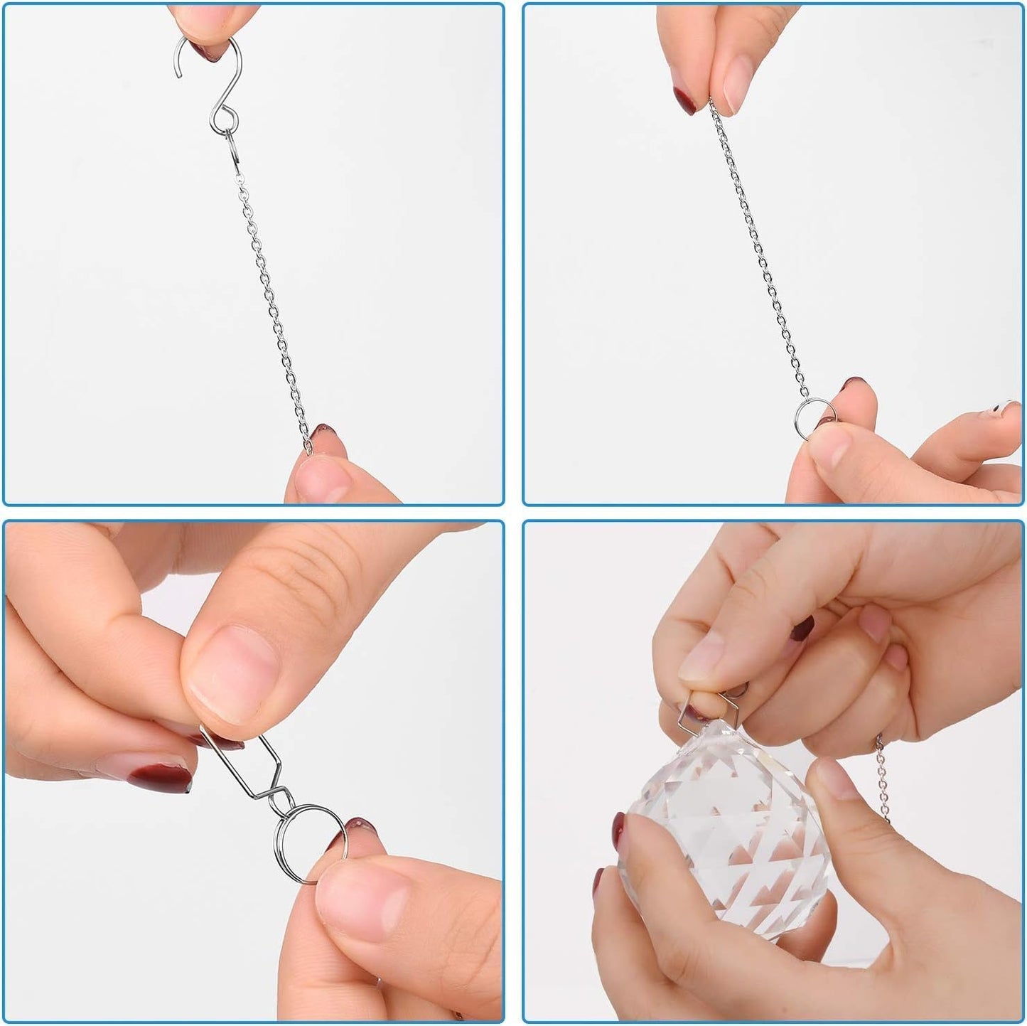 MerryNine Pendant Chains 10pcs, Metal Sun Catcher Chains for Pendant Prisms, 16 Inch Prismatic Ball Suspension Chain with Hook for Crystal Prism Decoration DIY Crystal Decoration