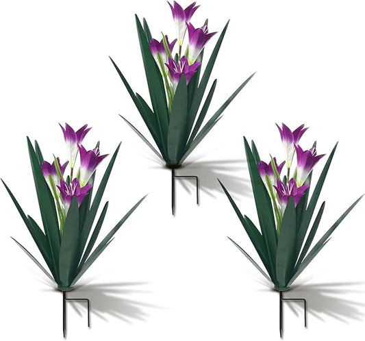 Homight Metal Agave Plant Outdoor Decoration Outdoor Garden Decoration Lily Mexican Yard Art Plant Garden Agave Lily Decorative Garden Gift (3 Big Purple Lilies), HM-390-345