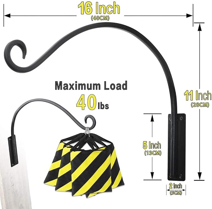 Qiang Ni Heavy-Duty Plant Hanger Outdoor: Hanging Plant Hook for Outside Basket - 16-Inch Wall Mount Plant Bracket for Bird Feeder