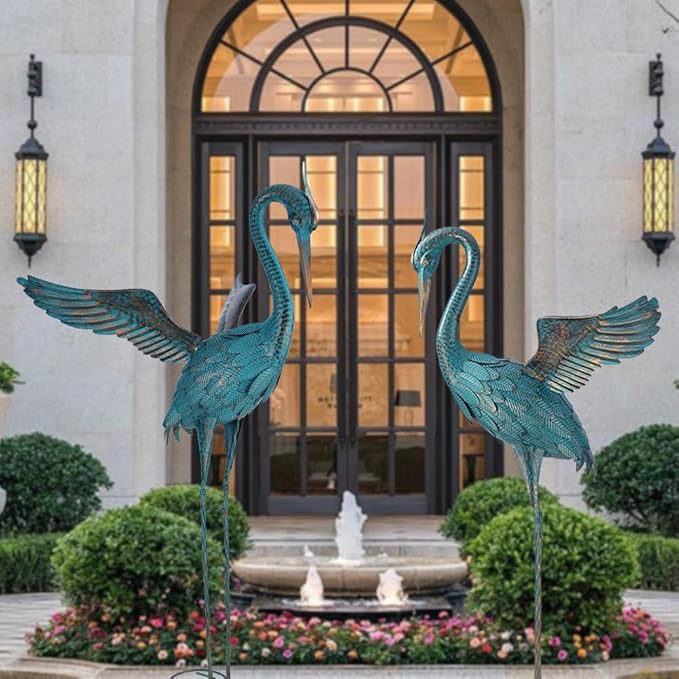 44'' Blue Heron Garden Statue, Large Crane Outdoor Statue, Crane Metal Yard Art for Outside Backyard, Pond, Patio, Lawn Decor