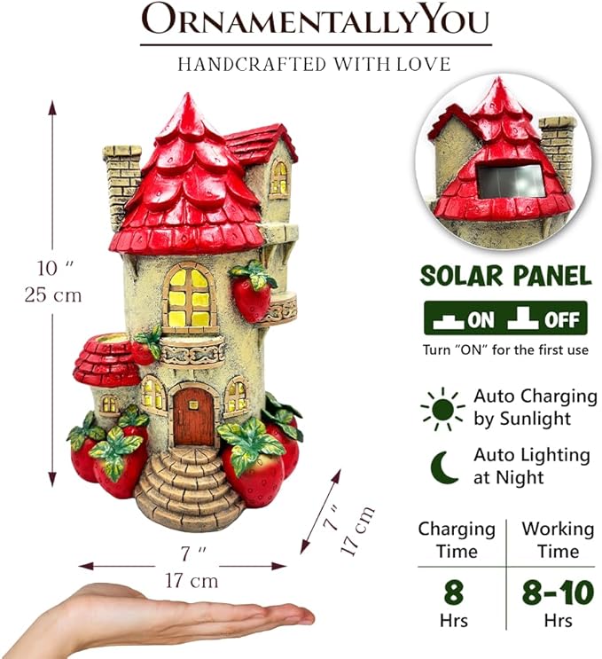 Spring & Summer-Themed Garden Statues – Adorable Outdoor Decor for Lawn, Patio & Porch (Solar Powered Strawberry Fairy Home Garden Statue, 10" Unique Spring Decoration)