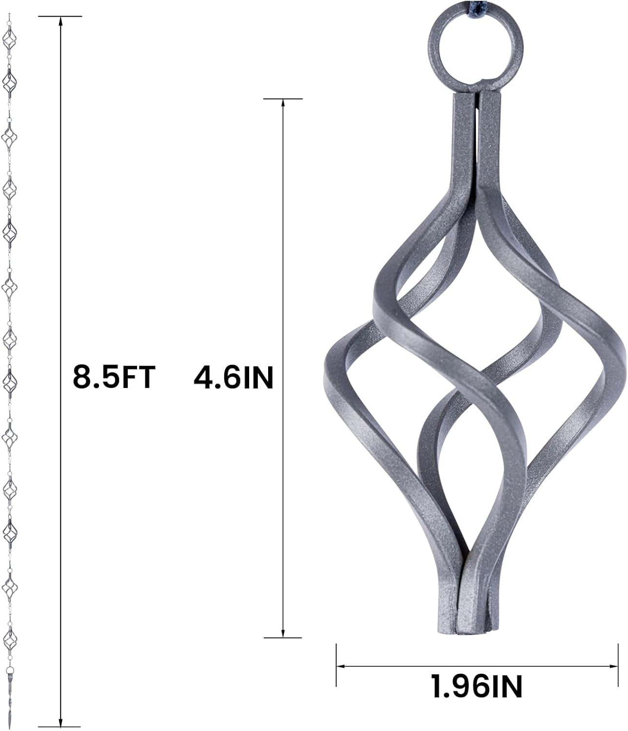 Rain Chain Bird Cage Set 8.5Ft, Wrought Iron Rain Chains for Gutters with Adapter Gotta Drain and Anchoring Stake,13 Birdcage, 1 Hook, Not Rust,Adjustable Length for Garden (Blue Gray)