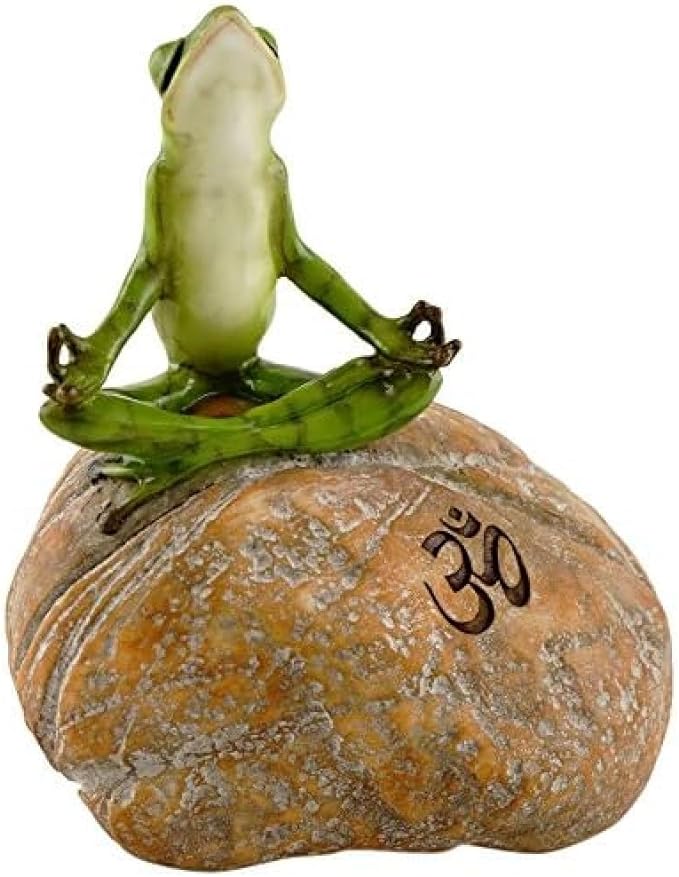 Top Collection Miniature Fairy Garden and Terrarium Statue, Meditating Frog on Rock with Om Symbol