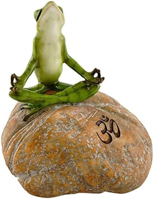 Top Collection Miniature Fairy Garden and Terrarium Statue, Meditating Frog on Rock with Om Symbol