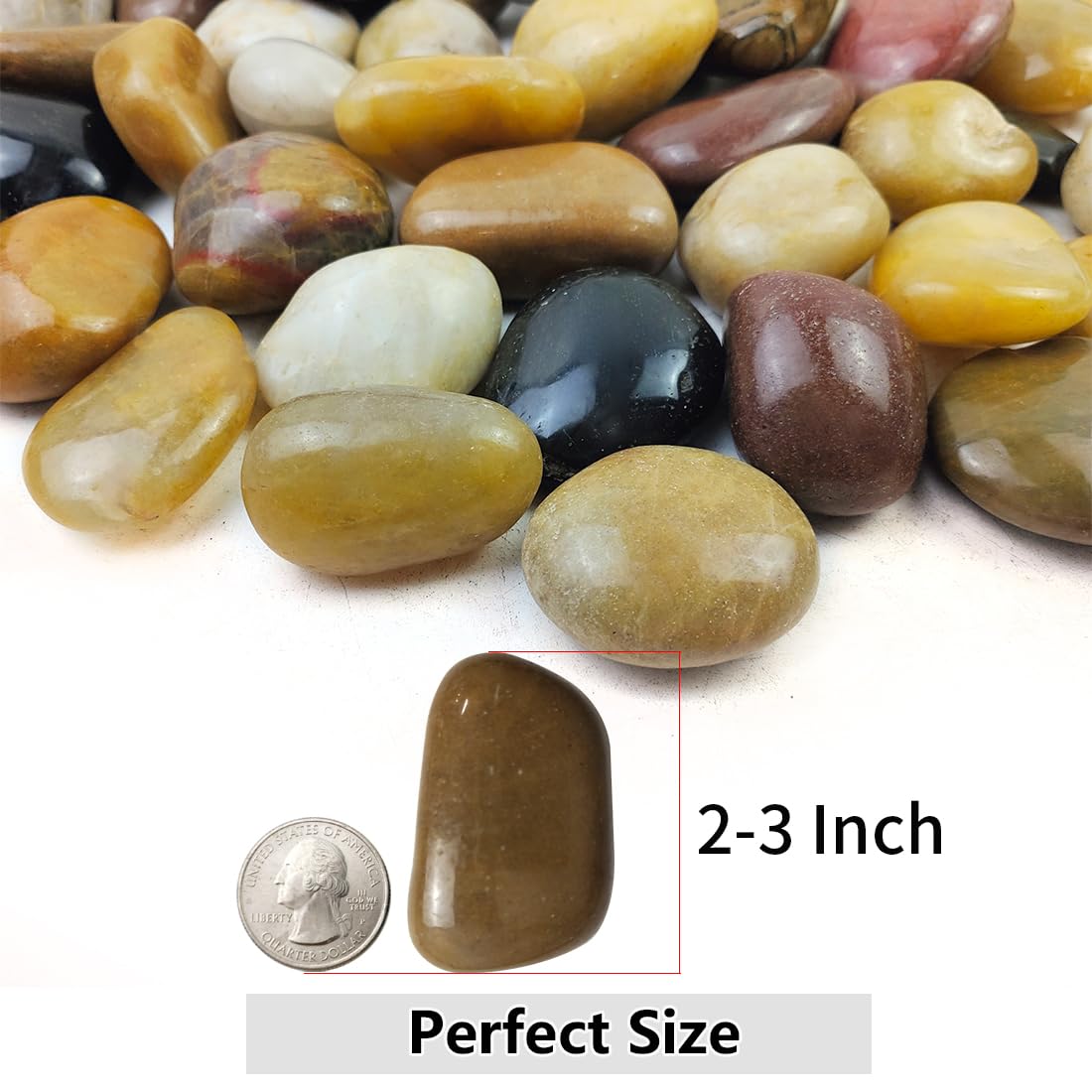 20lbs Mixed Color Outdoor Decorative Stones, 2-3 Inch High Polished River Rocks for Indoor Plants, Large Pebbles for Vase Filler Fish Tank Aquariums Landscaping Garden