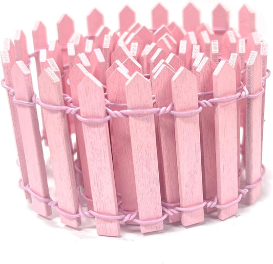 35 Inches Mini Fairy Garden Fence DIY Small Wood Decorative Picket Fence Micro Landscape Miniature Ornaments for Dollhouse, Crafts, Diorama Project, Plant Pot, Pink