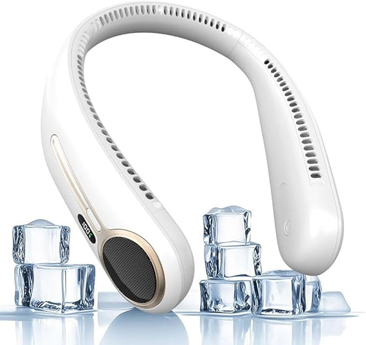 Portable Neck Fan,Hands Free Personal Wearable Bladeless Fan,6000mAh USB Rechargeable,360° Cooling,LED Display,4-Speeds,Birthday Gifts for Men Women Dad Mom,Stocking Stuffers Christmas Gifts (White)