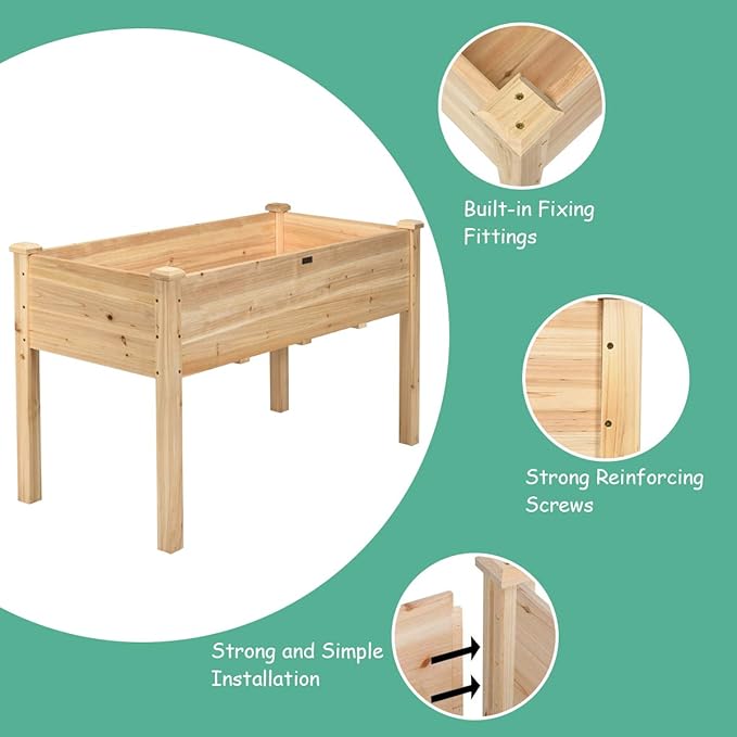 Giantex Raised Garden Bed Kit Elevated Planter Box for Vegetables Fruits Herb Grow, Heavy Duty Natural Cedar Wood Frame Gardening Planting Bed for Deck Patio Yard, 49.5"X23.5"X30.0"