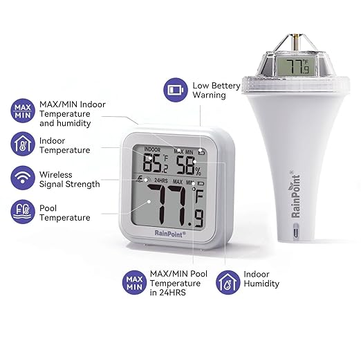 RAINPOINT Anti-Fog 360° Reading WiFi Digital Pool Thermometer Floating for Ice Bath,Double-Layer IP68 Waterproofing Remote Temperature Monitor E-Mail&Push Notification Hot Tub SPA,Fish Tank,Aquarium