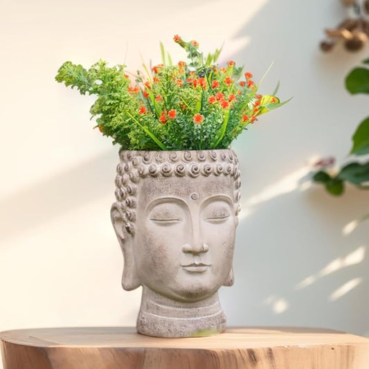 Buddha - Face Flower Pot - Head Planters - Garden Statue - Cactus Succulents Planter Pot Indoor Outdoor Planter with Drainage Hole Unique Garden Farmhouse Decor 6.25*6.5*8.25 Inch Newman House Studio