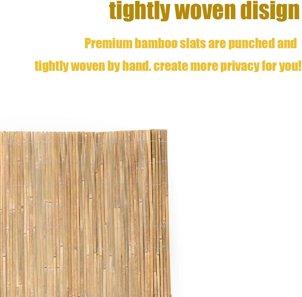 Mininfa Natural Bamboo Slat Screening, Eco-Friendly Privacy Slat Fence, Bamboo Screen Panel Roll for Balcony or as Wind and Sight Protection (1.2m x 4m)