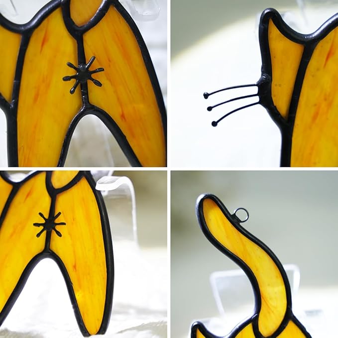 Orange Cat Stained Glass Suncatcher for Window,Funny Cute Cat Decor Stained Glass Window Hanging,Cat Gifts for Cat Lovers,Cat Themed Gifts for Women Friends Girl Kids