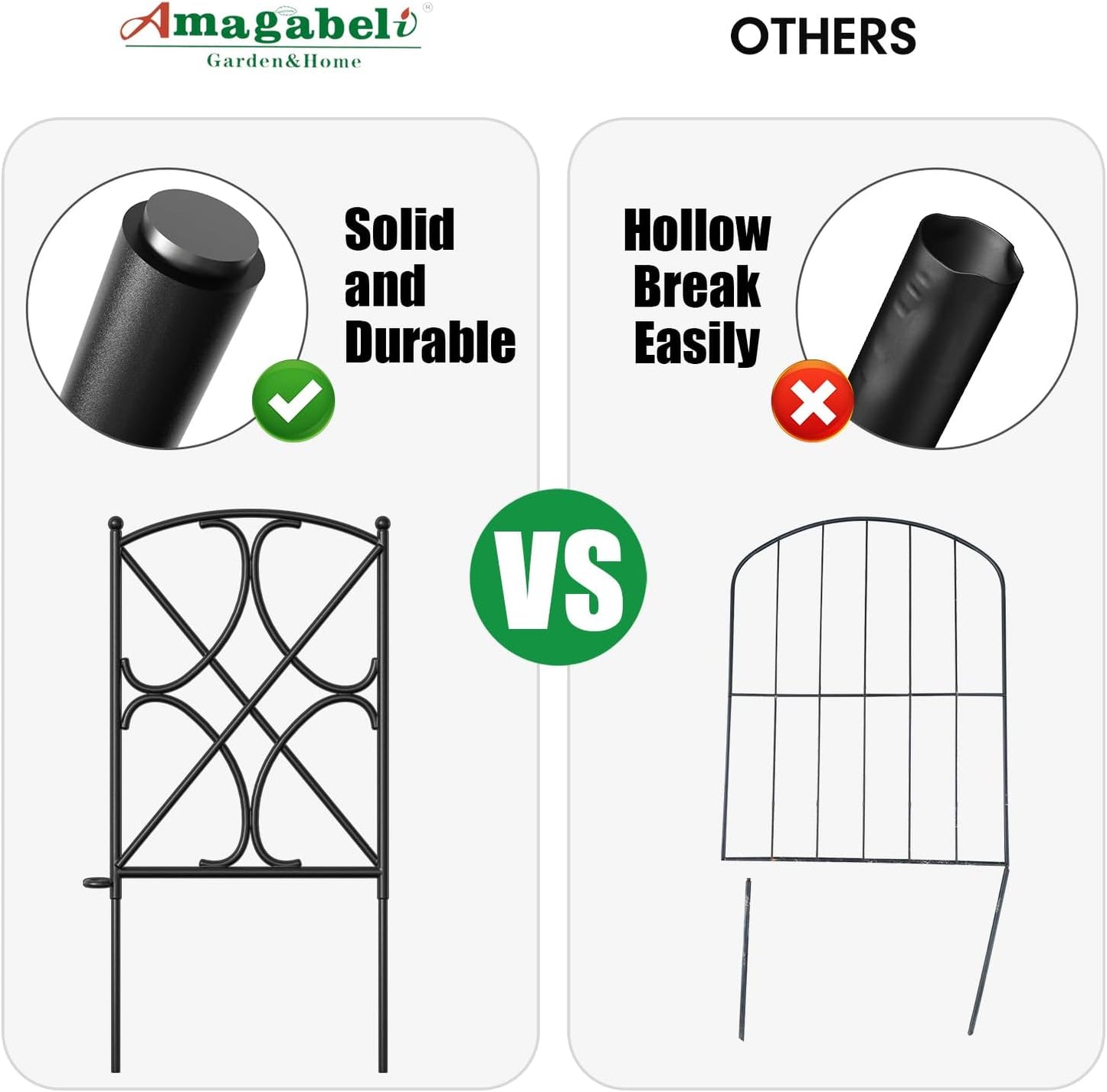 AMAGABELI GARDEN & HOME 10 Panels 24in(H)×10ft(L) Decorative Garden Fences and Borders for Dogs Rustproof Metal No Dig Fence Panels Garden Edging Border for Animal Barrier Flower Beds Yard Patio