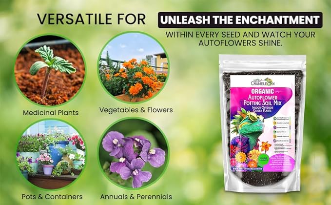 Organic Autoflower Potting Soil Mix – Ready-to-Use Living Soil, No Fertilizers Needed – Balanced Nutrients, Light Texture, Excellent Drainage, Boosts Germination & Root Growth (1 Quart)