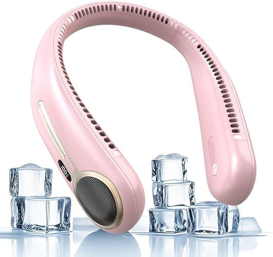 Portable Neck Fan,Hands Free Personal Wearable Bladeless Fan,6000mAh USB Rechargeable,360° Cooling,LED Display,4-Speeds,Birthday Gifts for Men Women Dad Mom,Stocking Stuffers Christmas Gifts (Pink)