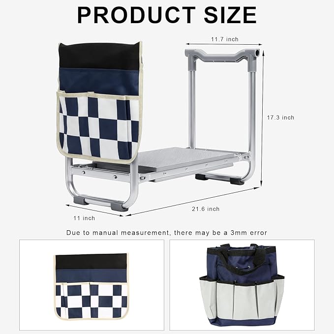 Garden Kneeler and Seat, Wider Thicker Kneeling Pad, Heavy Duty Garden Stool Includes Gardening Tools Pouch and Bag, Convertible Garden Bench Kneeling Chair/Gifts for Parents Women Seniors