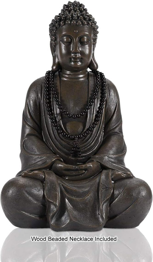 Goodeco Meditating Buddha Statue Outdoor - Large Zen Garden Buddha Sculpture,Indoor/Outdoor Statues Decoration,Decor for Home,Garden,Patio,Deck,Porch Yard Art,Antique Bronze (17 inch)