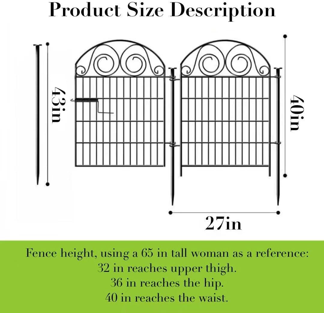 Tall Garden Fence with Gate, 40 Inch(H) 20 Panels Total Length 43.7 Ft, Dog Fencing Outdoor for Yard, Dog Digging Fence Barrier, Decorative Fence for Garden│Patented