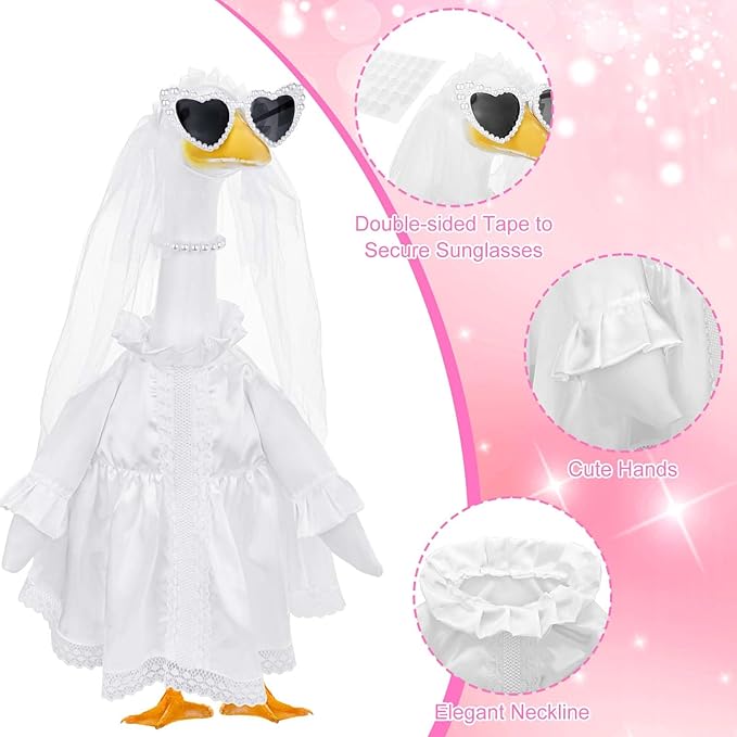 Bride Porch Goose Outfits Bride to Be Goose Outfits 23" Plastic or Cement Goose Decor Garden Yard Lawn Geese Costume for Wedding Bachelorette Party Bridal Shower Decor