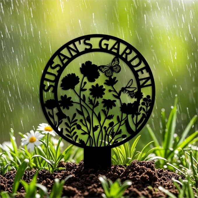 Custom Garden Metal Sign With Stakes, Personalized Metal Garden Name Sign, Garden Flower Sign,Yard Sign, Housewarming Gift, Gifts for Gardeners,Garden Decor name16 8inch