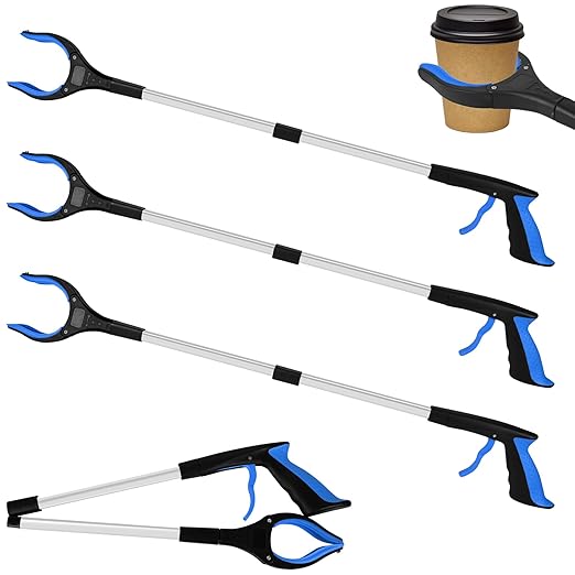 4 Pack 32 Inch Commercial Trash Grabber for Elderly Assist, Heavy Duty Lightweight Reacher with Ergonomic Handle & Non-Slip Grip, Multi-Use Outdoor Home Garden Cleanup Mobility Aid Tool