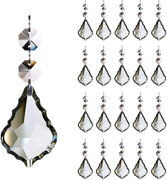 20pcs Crystal Chandelier Maple Leaf Prism Pendant Parts, 50mm Hanging Crystals Beads for Chandelier Wedding Decoration Clear