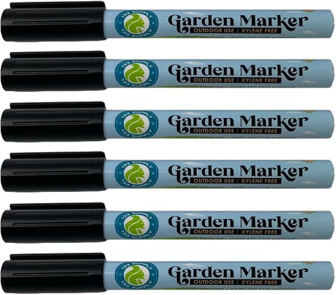 6 Pack Garden Marker Pen Permanent Markers Black (UV Fade Resistant Marker Pens for Plant Markers Garden Markers Waterproof Pen Black Markers Outdoor Marker for Garden Plant Label 0.8mm)