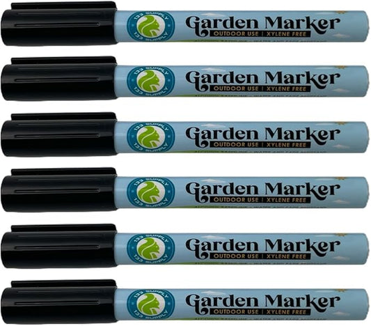 6 Pack Garden Marker Pen Permanent Markers Black (UV Fade Resistant Marker Pens for Plant Markers Garden Markers Waterproof Pen Black Markers Outdoor Marker for Garden Plant Label 0.8mm)