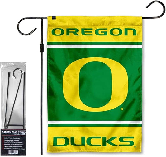 College Flags & Banners Co. Ducks Garden Banner Flag with Flag Pole Stand Set