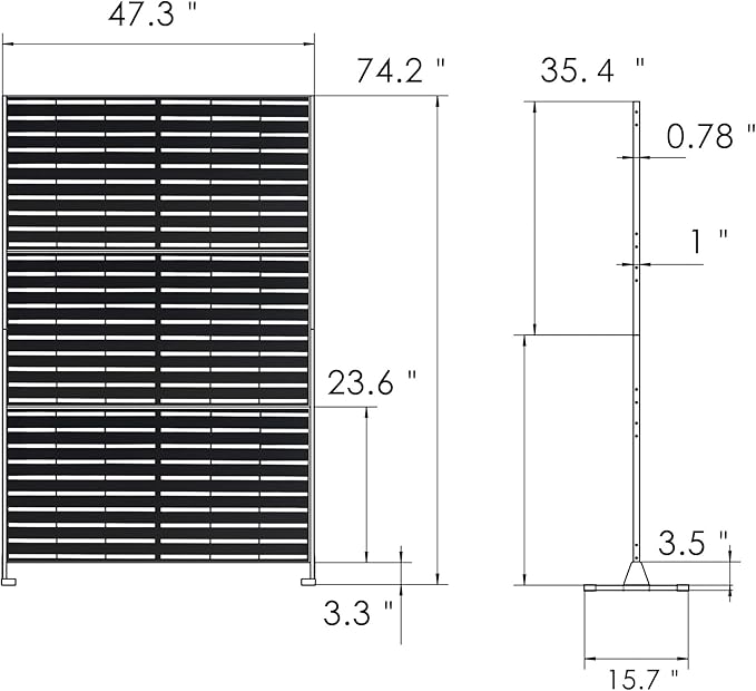 Kozyard Metal Privacy Screen 74" H x 47.2" W Decorative Outdoor Divider with Stand Panels Freestanding Screen Set for Deck Patio Balcony Garden Outdoor&Indoor (White/Horizontal Slat)