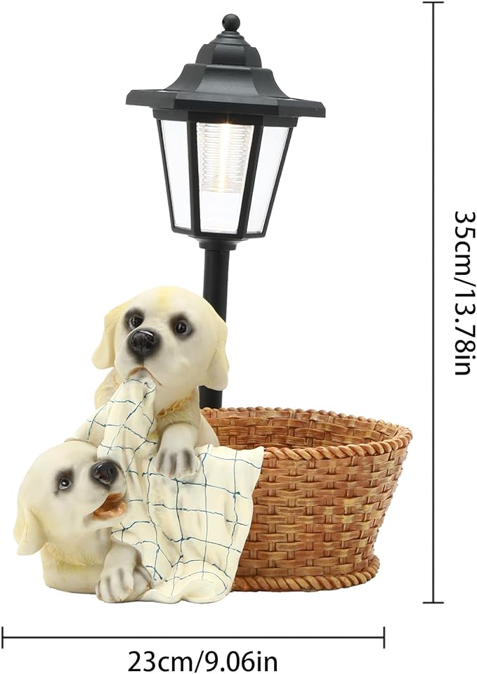 Solar Garden Outdoor Decor Statues Labrador Puppies Playing in Basket with Light,Outside-Outdoor Decorations Sculptures for Patio Yard Lawn Walkway Ornaments Clearance Gifts for Mom Grandma Birthday