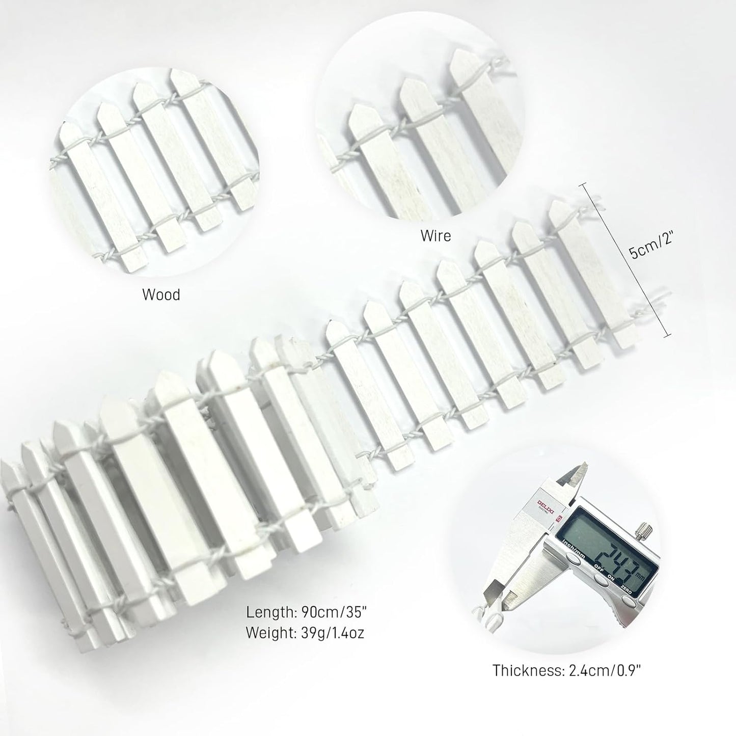 35 Inches Mini Fairy Garden Fence DIY Small Wood Decorative Picket Fence Micro Landscape Miniature Ornaments for Dollhouse, Crafts, Diorama Project, Plant Pot (White(2 PCS))