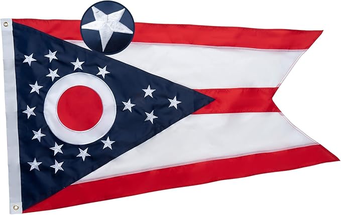 TOPFLAGS Ohio Flag 3X5 Outdoor OH Flag Double Sided Embroidered Longest Lasting Heavy Duty Polyester Stronger Brass Grommets 2 Stitched Hemming Perfect for Outside