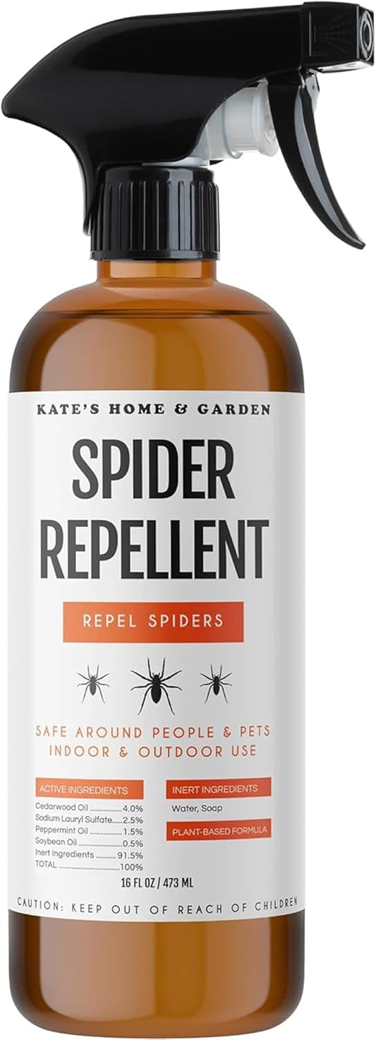 Kate's Home & Garden Spider Repellent Indoor. All Natural Peppermint Oil Spray for Spiders & Outdoor (16oz, Non Toxic Pesticide & Insecticide, Pet Safe)