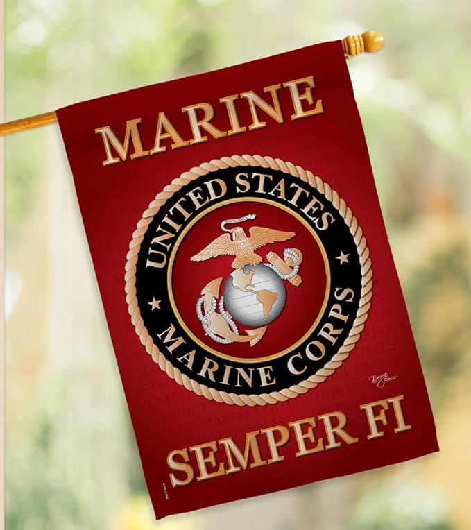 Marine Corps House Flag - 2 pcs Pack Armed Forces USMC Semper Fi United State American Military Veteran Retire Official - Decoration Banner Small Garden Yard Gift Double-Sided Made In USA 28 X 40