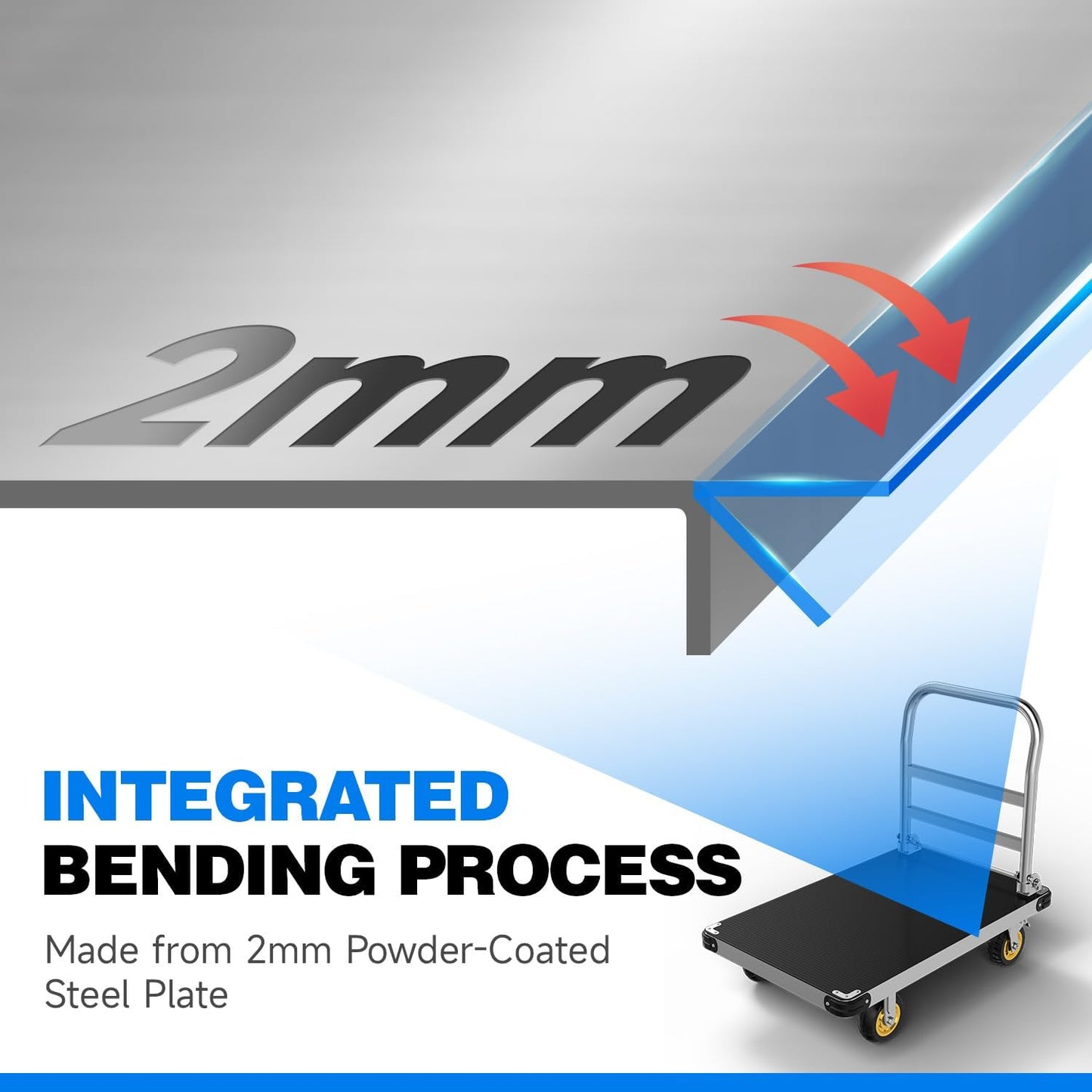 Heavy Duty Platform Truck, 2200 LBS Capacity with Reinforced Bottom Support, 2MM Thick Steel Flatbed with 6'' Swivel Brake Wheels, 36x24 Inch Foldable Push Cart Dolly