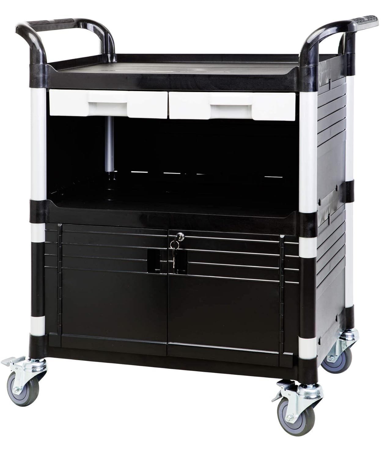 [ JaboEquip] 3 Shelf Durable Utility Cart Lockable Medical Cart Cabinet Hospital Cart Lab Cart, 606 lbs Load for Lab Hospital, JB-3KD1M, Black