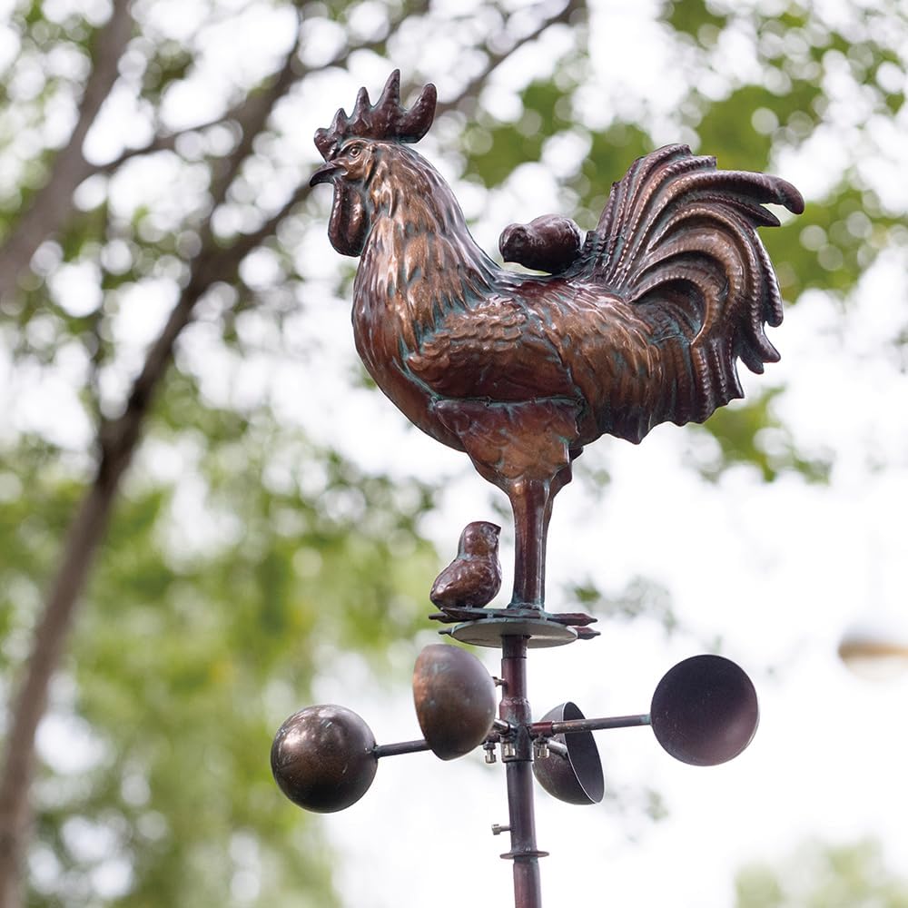 Metal Rooster w/Chicks Sculptures Statues,Outdoor Garden Yard Decor,79" Large Metal Kinetic Wind Spinners Outdoor Decorations,Antique Outdoor Chicken Garden Spinner Decor with Stake