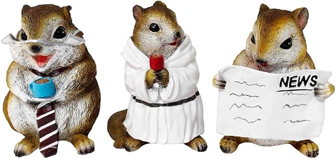 Spring & Summer-Themed Garden Statues – Adorable Outdoor Decor for Lawn, Patio & Porch (Whimsical Chipmunk Trio Set of Three Figurines, 5" Cute Desk Decor and Garden Statues)