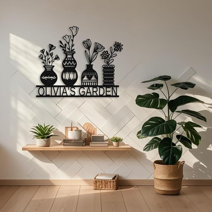 Personalized Vase Metal Wall Art,Custom Flower Metal Signs,Indoor Outdoor Garden Yard Patio Greenhouse Decor,Gifts for Gardeners,Welcome sign style 19