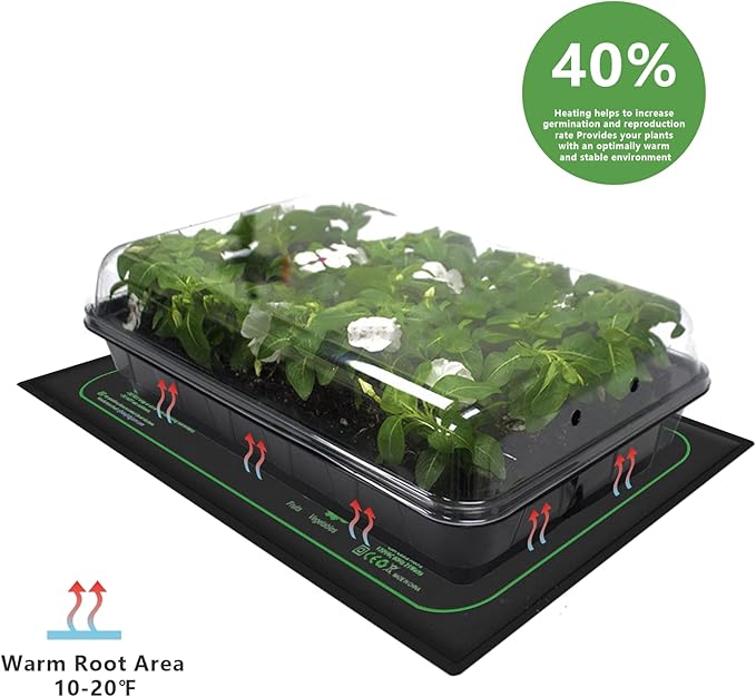 Seedling Heat Mat for Indoor Home Gardening Seed Starting, 10"x 20.75" Plant Heating Pad, Warm Germination Hydroponic MET Certified Waterproof, 21W(2 Count (Pack of 1))