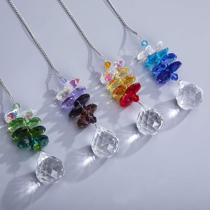 4PCS Crystal Hanging Sun Catchers for Window Indoor Rainbow Maker Suncatchers Crystals Ball Prism Chakra Octagon Bead Decor for Home Garden
