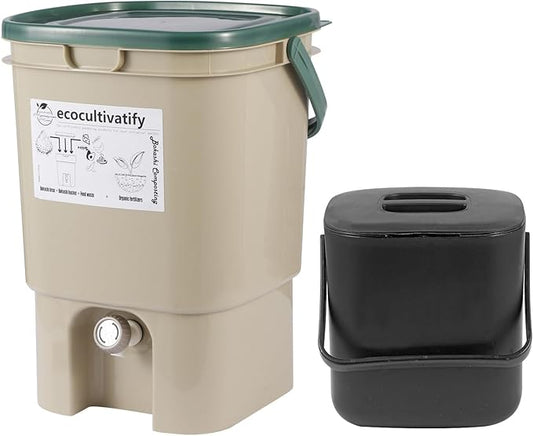 Bokashi Compost Bin, 5 Gallon Bokashi Composter with Bokashi Bran, Indoor Compost Bin, Kitchen Countertop Compost Bin with Lid, Kitchen Composter, Outdoor Bokashi Composter Starter Kit
