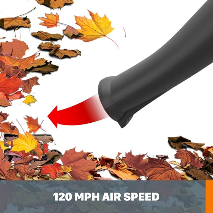 WORX WG545.9 20V Cordless Leaf Blower, Electric Blowers for Lawn Care with 120 MPH & 2.7 Lbs, Long Nozzle Design for Narrow Spaces with Cleaning Attachments, Battery & Charger Not Included
